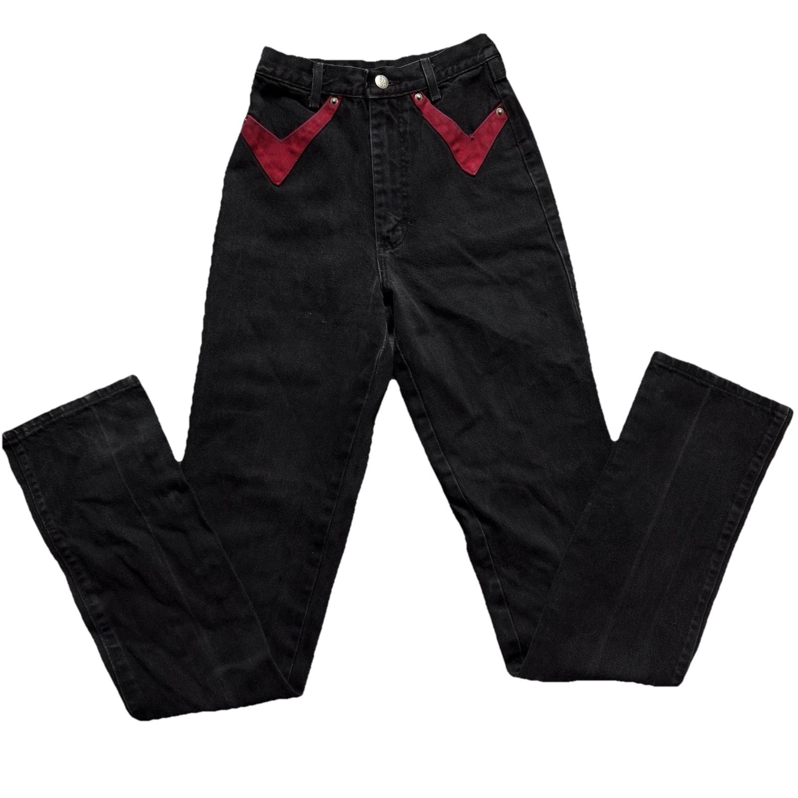 Vintage Rough Rider Womens Jeans Size 1/2 36" Inseam Black Red Western Cowgirl